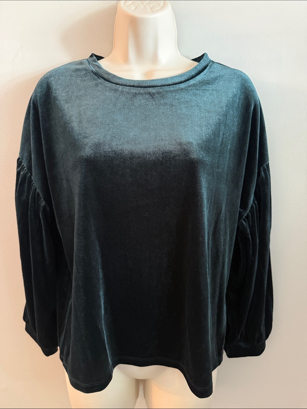 Another Love Deep Forest Green Velvet Top with gathered sleeves size Small